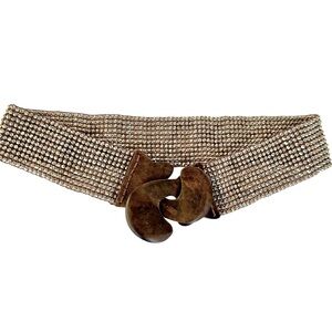 Anthropologie Silver Beaded Belt with Brown Latch